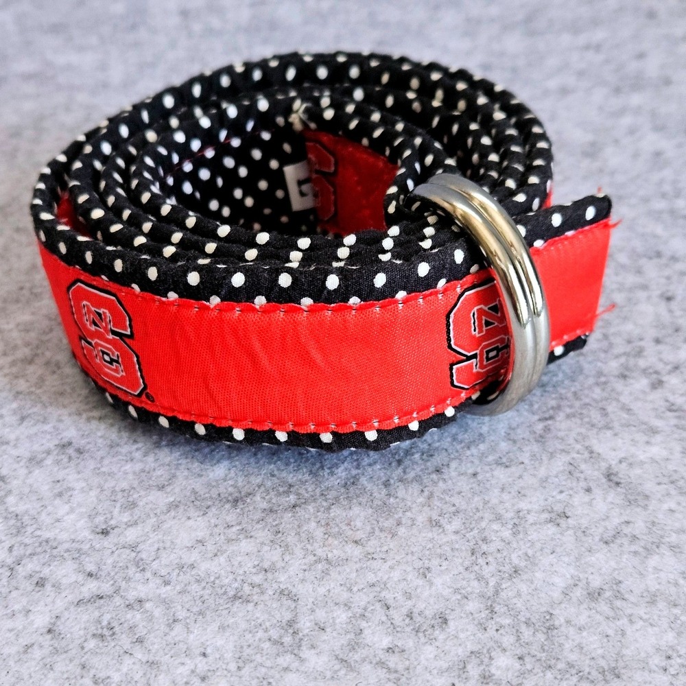 Moonshine USA NC State Wolfpack Belt Polka Dot D-Ring Fabric Red Black Large